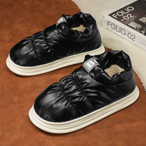 Stivali invernali neri per uomo Comodi stivali da neve da uomo in velluto caldo Piattaforma Stivaletti impermeabili da esterno Uomo botas de nieve 1