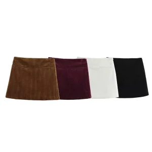 Willshela Minigonna a trapezio con cerniera laterale solida moda donna Gonne da donna chic femminili a vita alta vintage 1