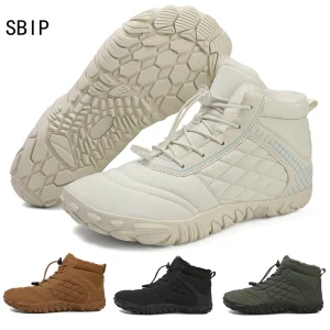 Scarponi da trekking invernali a piedi nudi da donna da uomo impermeabili minimalisti, scarponi da neve caldi con goccia zero, stivaletti alla caviglia con punta larga 1