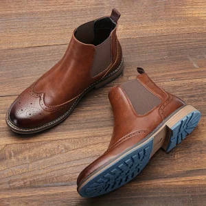 Stivali da uomo Chelsea Brogue alla moda Stivali classici in pelle stile americano 1