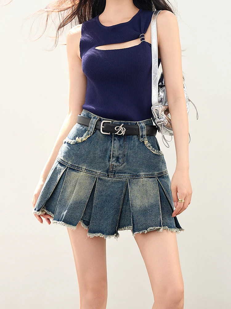 Gonna di jeans moda donna 2025 estate nuova mini gonne a pieghe retrò Y2k gonna di jeans a vita alta streetwear casual 5