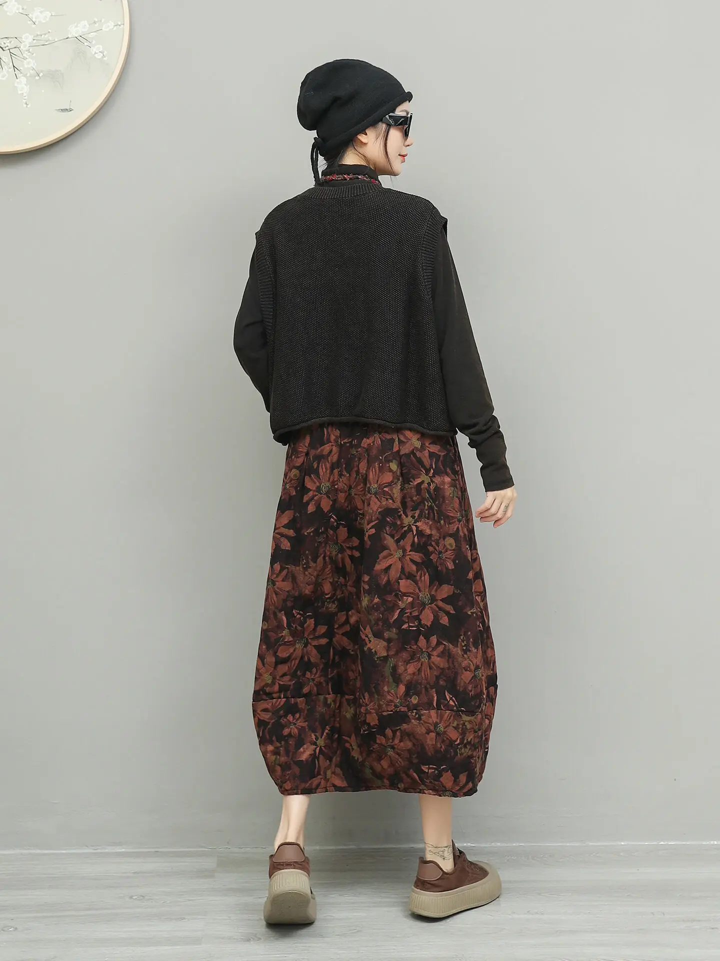 Mezza gonna imbottita in cotone vintage sbiadito Gonna casual autunno inverno donna LX4573 3