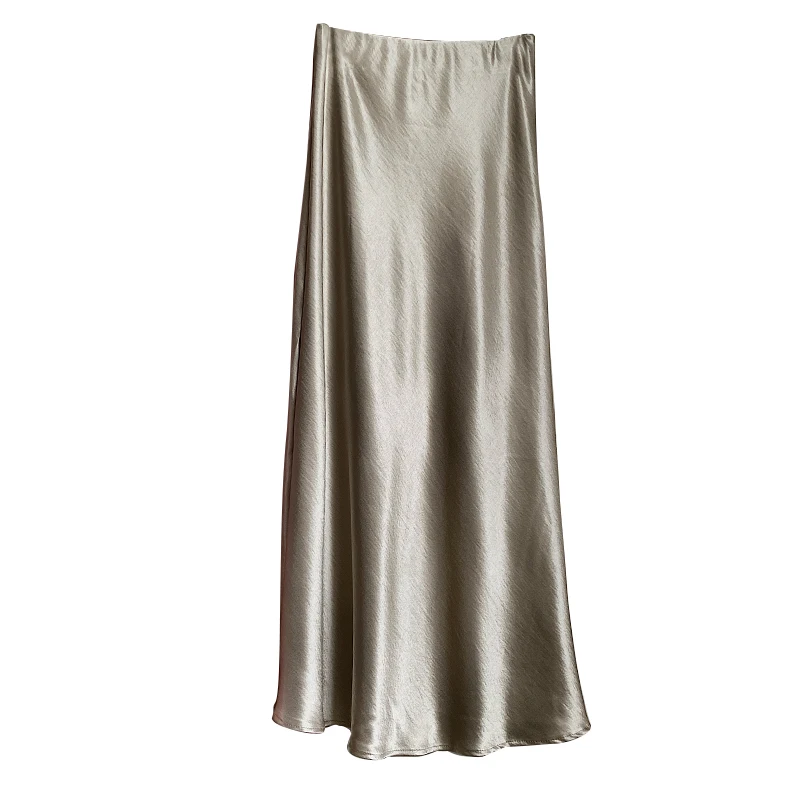 Seoulish elegante solido gonne di raso delle donne 2025 nuova primavera estate moda a vita alta avvolto ufficio signora gonne lunghe per le donne 6