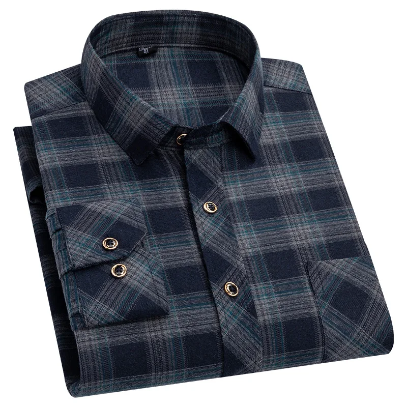 Camicie di flanella di puro cotone da uomo M-6XL manica lunga tasca singola Casual Plaid spessa morbida accogliente camicie spazzolate camicetta abbigliamento uomo 2