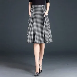 Office Lady Fashion Plaid gonne coreano Streetwear abbigliamento femminile elastico in vita Vintage donna primavera estate Casual gonna a trapezio 1