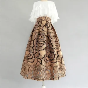 Temperamento Jacquard scava fuori gonne irregolari a vita alta gonna longuette Vintage All-match a-line Streetwear gonna lunga tutu party 1