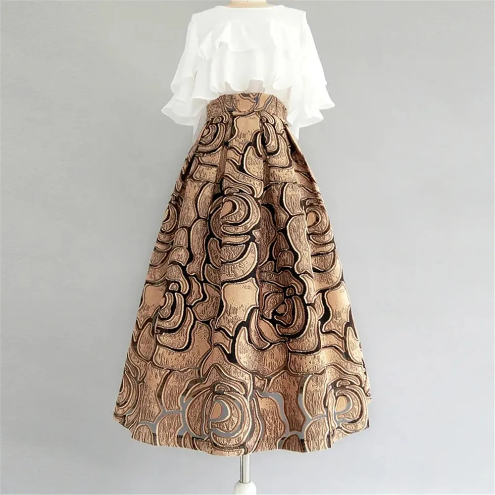 Temperamento Jacquard scava fuori gonne irregolari a vita alta gonna longuette Vintage All-match a-line Streetwear gonna lunga tutu party 1