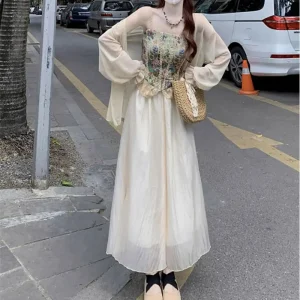 2024 estate elegante moda Harajuku slim fit abiti femminili allentati casual tutto fiammifero gilet floreale gonne retrò francese tre pezzi 1