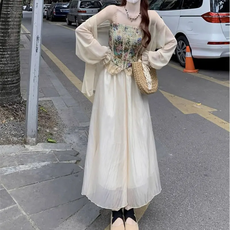 2024 estate elegante moda Harajuku slim fit abiti femminili allentati casual tutto fiammifero gilet floreale gonne retrò francese tre pezzi 1