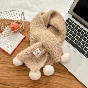 Sciarpe invernali in cashmere per bambini in stile coreano – Ghette a quattro pompon, spesse e calde con collo incrociato per neonati nelle stagioni fredde. 1