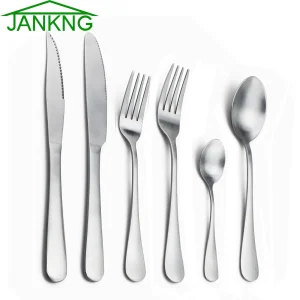 JANKNG Set di stoviglie in argento posate in acciaio inossidabile opaco posate coltello da bistecca forchetta da Dessert cucchiaino da tavola DropShip 1