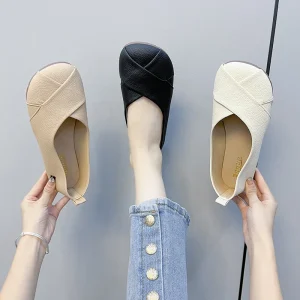 Primavera Autunno Scarpe singole da donna con suola morbida Casual più tinta unita piatte Calzature antiscivolo alla moda Scarpe da donna leggere e confortevoli 1