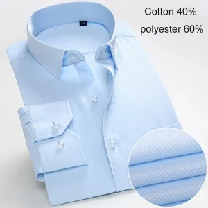 2025 Camicia a righe da uomo a maniche lunghe Business Office Abbigliamento da lavoro casual Comfort Fit Camicie classiche solide Primavera Autunno Top per uomo 1