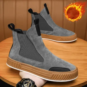 Autunno inverno caldo peluche Casual High top scarpe da uomo Designer Chelsea scarpe in pelle scamosciata moda uomo stile Punk piattaforma stivali maschili neve 1