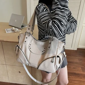 Borsa tote da uomo con tracolla singola tinta unita retrò casual baguette con tracolla regolabile borsa da personalità in PU borsa a tracolla da uomo 1