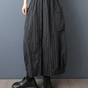 Gonna a vita alta oversize vintage nera Donna Nuova tasca Plus Size Moda Gonne lunghe casual larghe Abbigliamento Sping Autunno 2025 1