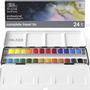 Winsor & Newton Professional Water Color Scatola di metallo leggera 24 mezze padelle Tavolozza Pennello per acquerello Acuarela Artista Pigmento 1