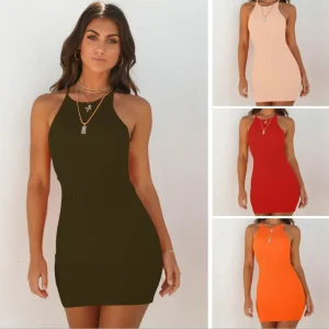 Mini abito primaverile sexy con spalle scoperte a costine Avvolgente abito aderente ZC2578 Fibra di poliestere Elegante tinta unita a vita alta S... 1
