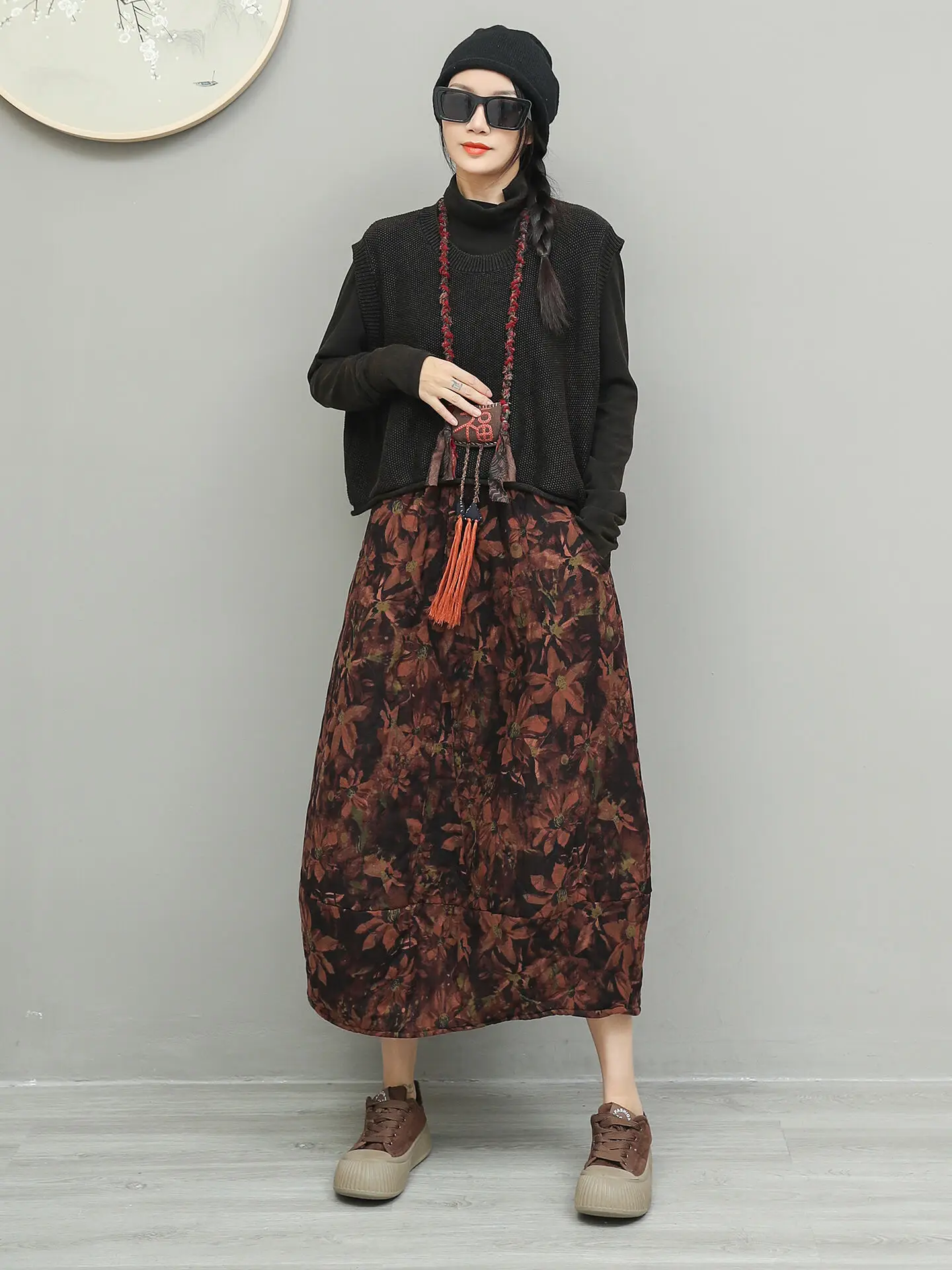 Mezza gonna imbottita in cotone vintage sbiadito Gonna casual autunno inverno donna LX4573 4