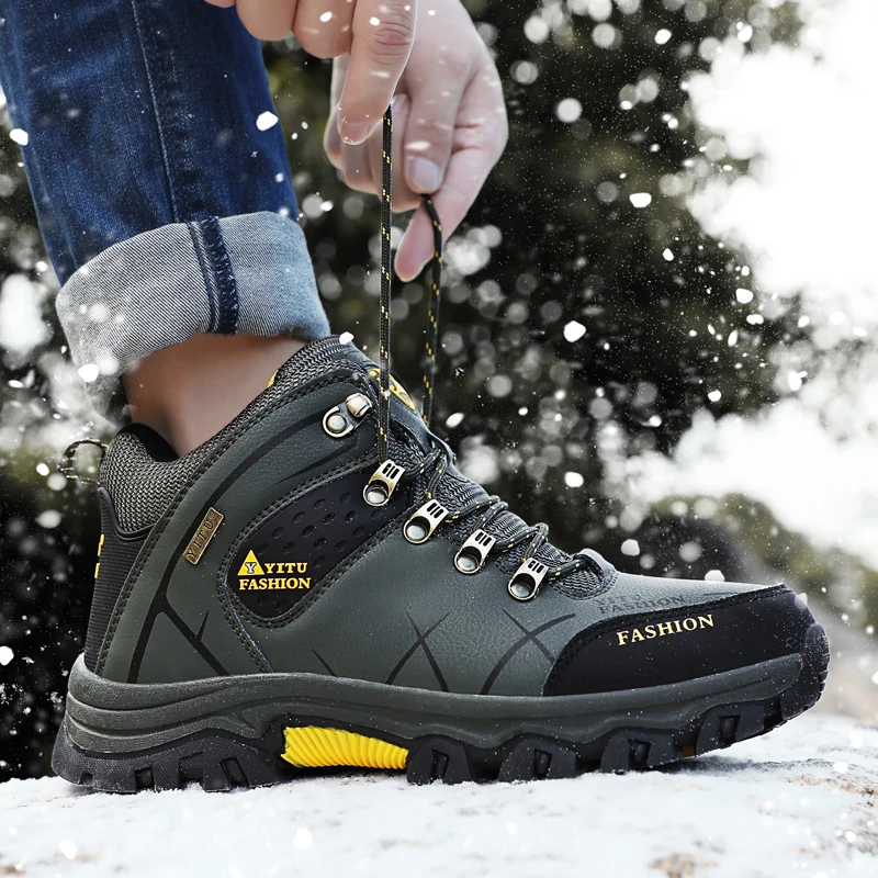 Stivali da uomo Neve Outdoor Scarpe da uomo Moda Stivali invernali Stivaletti da trekking Impermeabili Scarpe da lavoro da viaggio Calzature sportive 5