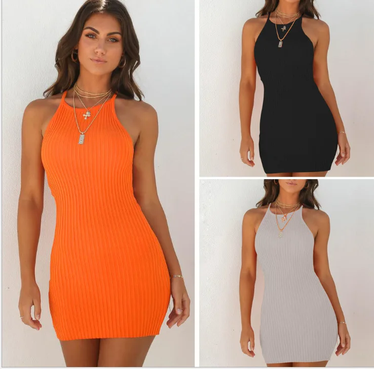 Mini abito primaverile sexy con spalle scoperte a costine Avvolgente abito aderente ZC2578 Fibra di poliestere Elegante tinta unita a vita alta S... 2