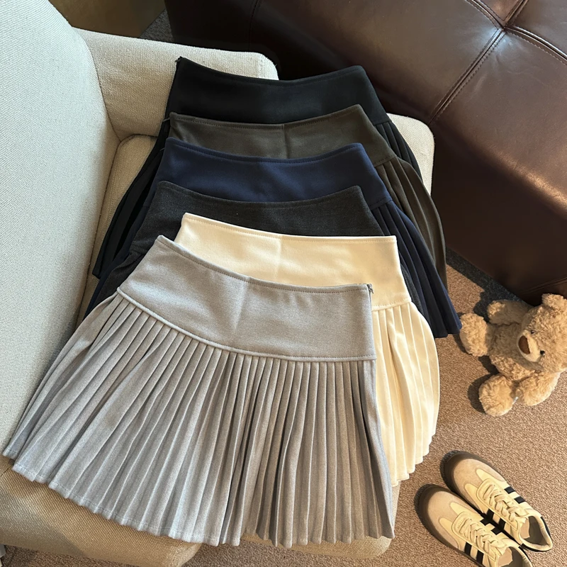 Gonna a pieghe da vacanza a vita alta solida autunno e inverno Donna Elegante stile college Gonna corta sexy versatile Semplice alla moda 2