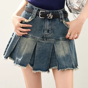 Gonna di jeans moda donna 2025 estate nuova mini gonne a pieghe retrò Y2k gonna di jeans a vita alta streetwear casual 1