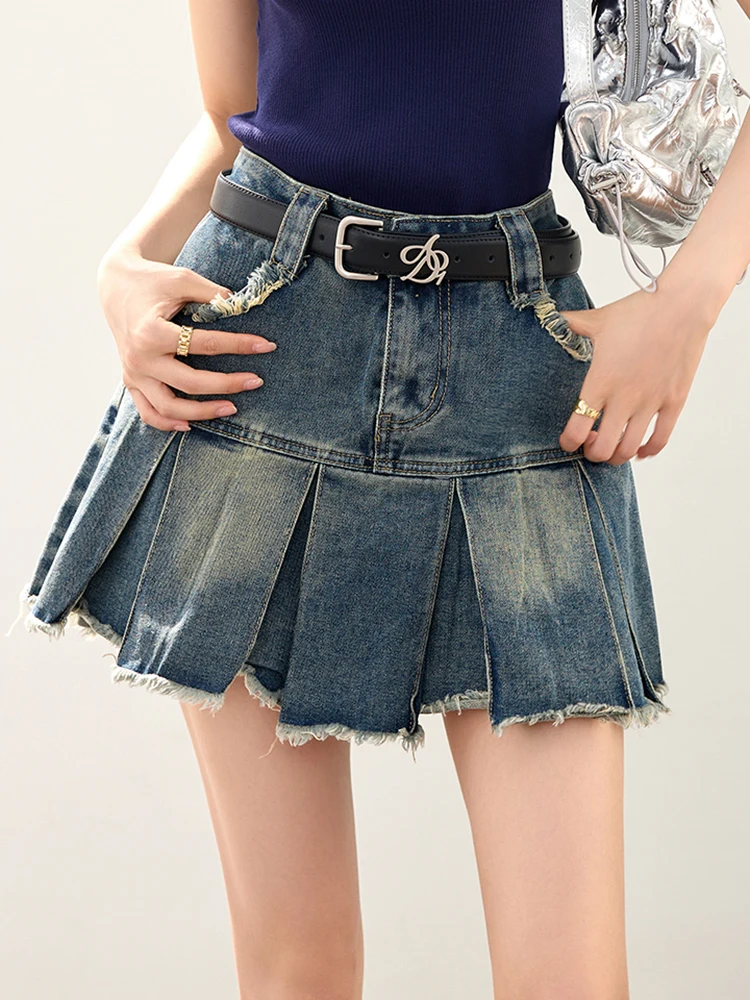 Gonna di jeans moda donna 2025 estate nuova mini gonne a pieghe retrò Y2k gonna di jeans a vita alta streetwear casual 1