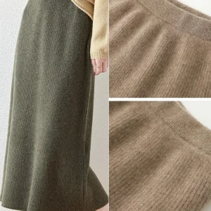 Gonna di lana merino al 100% Gonna elastica in vita da donna Gonne a righe in cashmere Office Lady Abito semplice lavorato a maglia Ispessimento Autunno Inverno 1