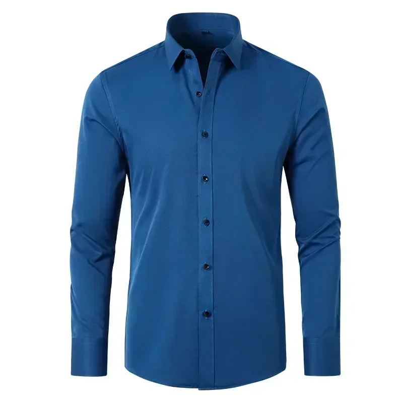 Camicia a maniche lunghe da uomo micro elastica, setosa e non facilmente rugosa, camicia da uomo di alta qualità, camicia taglie forti 5