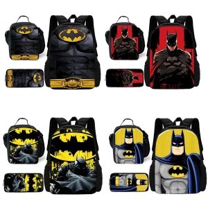 Zaino per bambini da supereroe Batmans con borse per il pranzo, borse per matite, borse per la scuola per ragazzi e ragazze, miglior regalo 1