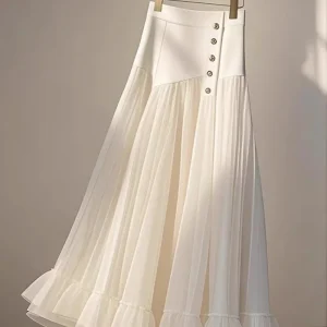 Gonna a trapezio francese piccola ed elegante e alla moda Primavera ed estate Nuova gonna a vita alta in rete impiombata di fascia alta 1