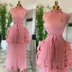 Abito plissettato Miyake da donna girocollo senza maniche tinta unita stile ampio patchwork abiti New Tide 2025 1