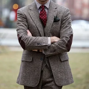 Abiti in tweed vintage invernali Abiti da uomo in tweed marrone con design patch Costume Homme Abiti da sposa formali da lavoro intelligenti 1 pezzo 1