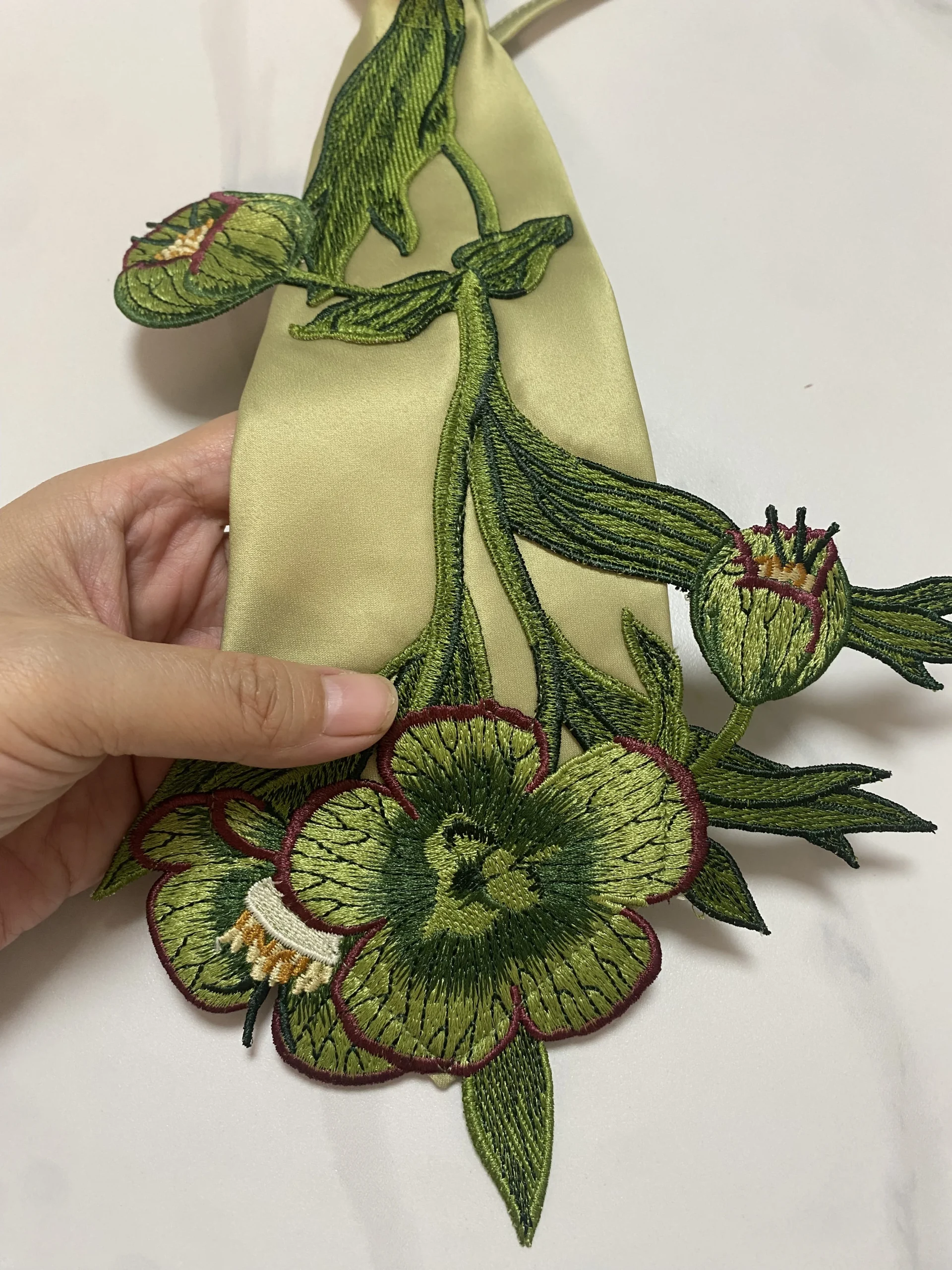 Cravatte senza nodo di colore verde con ricamo floreale di design da donna per camicia Cravatta da discoteca per ragazze da ragazzo TB263 5