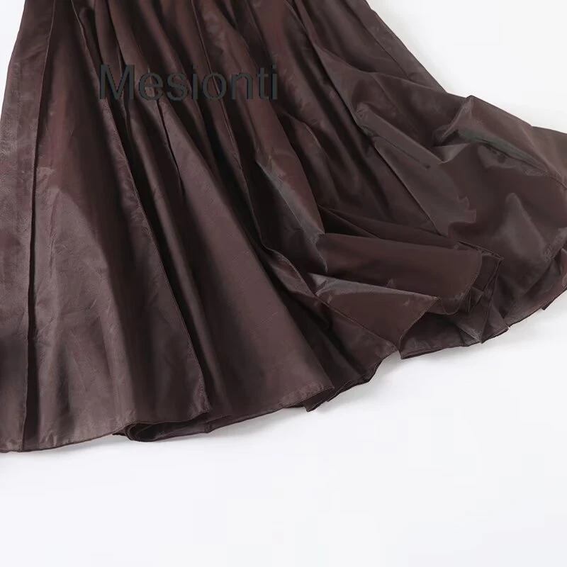 Gonne da donna eleganti a vita alta Autunno a strati da spiaggia di lusso Y2k A-line Midi Gonna marrone femminile in filato vintage 4