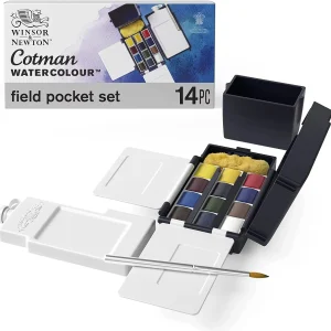 Winsor & Newton Cotman Artista Pittura ad acquerello Campo Tasca da viaggio Set 12 colori Mezze padelle per pittura ad acquerello all'aperto 1