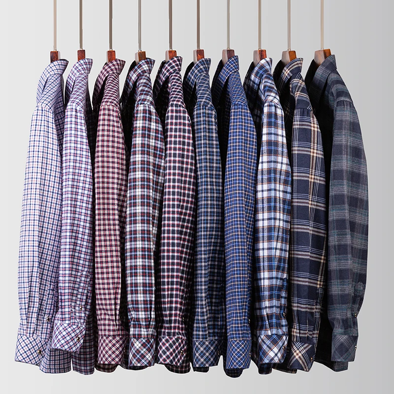Nuova camicia scozzese in flanella di cotone per uomo manica lunga vestibilità regolare spazzolata tasca singola camicie moda casual morbide e confortevoli 2
