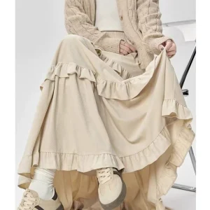 Gonne di media lunghezza autunnali e invernali, gonne di velluto da donna, mezze gonne arricciate con patchwork elastico retrò coreano autunno e inverno 1