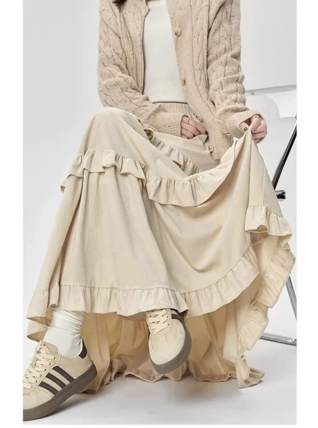 Gonne di media lunghezza autunnali e invernali, gonne di velluto da donna, mezze gonne arricciate con patchwork elastico retrò coreano autunno e inverno 1