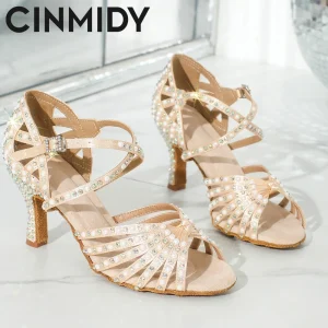 CINMIDY Scarpe da ballo latino con suola morbida per donna Scarpe da ballo moderne per tango Scarpe da sposa con diamanti da donna con perla 1
