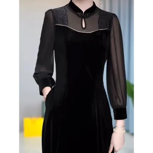 Abito da ragazza alla moda casual elegante ricamato patchwork a maniche lunghe pullover tinta unita 1