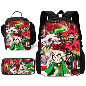 Zaino per hotel H-Hazbins per bambini con cartoni animati per la scuola con borse per il pranzo, borse per matite, borse per la scuola per ragazzi e ragazze, miglior regalo 1