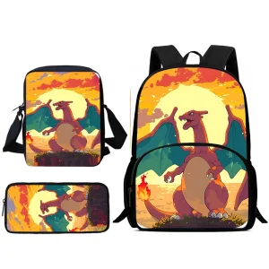 Zaini per bambini Simpatico anime Charizards Borsa a tracolla Astuccio per matite Borse da scuola per alunni di grande capacità per ragazzi e ragazze Miglior regalo 1