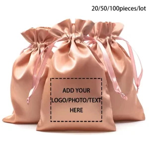 Sacchetti con coulisse in raso di seta con foto personalizzate 20-100 pezzi Sacchetti per gioielli per bomboniere per feste di nozze Sacchetti per imballaggio regalo Lotto sfuso 1