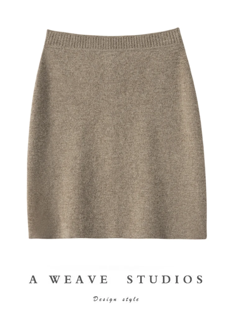 Minigonne da donna in cashmere Office Lady Gonna slim fit in vita elastica 100% cashmere lavorato a maglia semplice sopra il ginocchio Abito autunno inverno 3