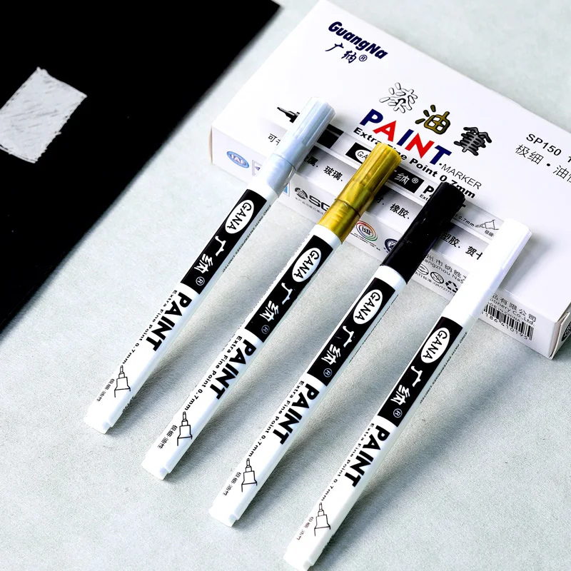 Set di penne a vernice permanente per pittura su roccia, pietra, ceramica, vetro, legno, tela Pennarelli per vernice acrilica da 0,7 mm Punta extra fine 4