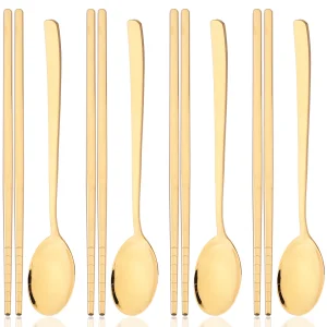 Set di posate in acciaio inossidabile dorato da 8 pezzi Set di posate a specchio occidentale Set di bacchette cucchiaio stile coreano Set di stoviglie Stoviglie da cucina 1