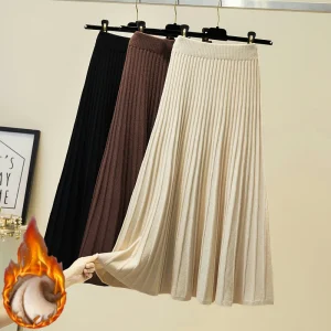 2025 Designer di marca Donna Autunno Inverno Spessore Elegante Chic Solido Gonna a pieghe Vita alta Moda di lusso con elastico femminile 1