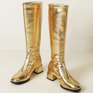 Stivali alti al ginocchio da donna Scarpe invernali 2025 Oro Argento Stivaletti lunghi con tacco basso Scarpe da festa da donna Scarpe di grandi dimensioni 45 Impermeabili 1